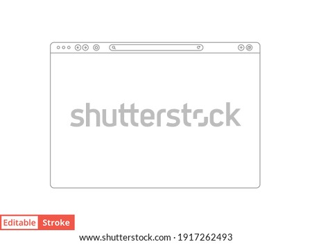 Browser mockup outline for website. Empty browser window in line style. Vector illustration isolated on white background. Webpage user interface, desktop internet page concept. Editable stroke EPS 10