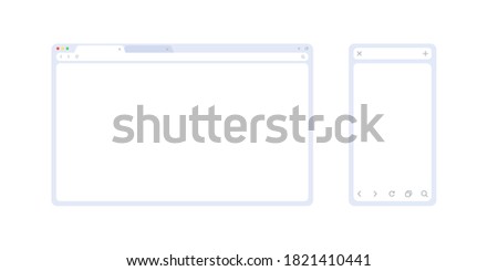 Browser mockup set in light theme for web and mobile. Browser window interface in 2 sizes for showing your site or ux app. Minimalistic frame template isolated on white background.