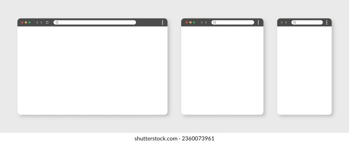 Browser mockups. Website different devices web window mobile screen internet flat template empty page network row vector set. Vector 10 eps.