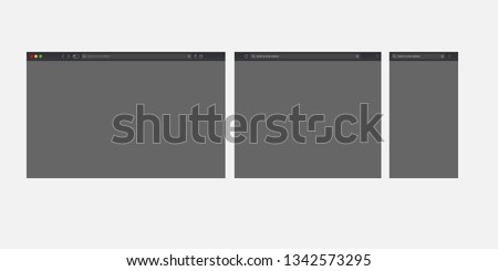 Browser mockups. Website different devices web window mobile screen internet flat template empty page network row vector set