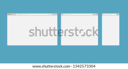 Browser mockups. Website different devices web window mobile screen internet flat template empty page network row vector set