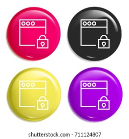 Browser multi color glossy badge icon set. Realistic shiny badge icon or logo mockup