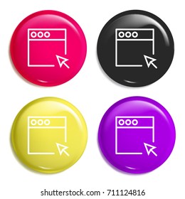 Browser multi color glossy badge icon set. Realistic shiny badge icon or logo mockup
