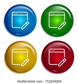 Browser multi color gradient glossy badge icon set. Realistic shiny badge icon or logo mockup
