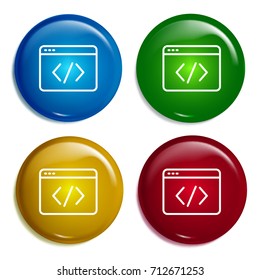 Browser multi color gradient glossy badge icon set. Realistic shiny badge icon or logo mockup