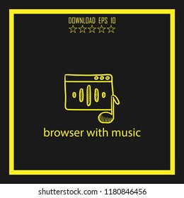 browser with music sketch vector icon