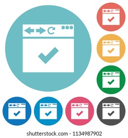 Browser ok flat white icons on round color backgrounds
