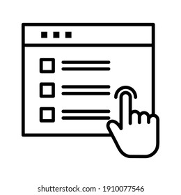 Navegador, examen en línea, imagen vectorial de icono de prueba. También se puede usar para la educación en línea. Idóneo para aplicaciones web, aplicaciones móviles y medios impresos.