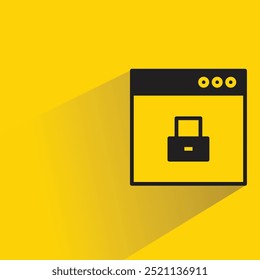 Icono de navegador y candado con sombra sobre fondo amarillo