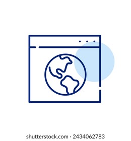 Página del navegador con el globo terrestre detallado. Accesibilidad de la información en todo el mundo. Icono de vector perfecto