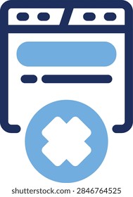 Browser page failed cross mark duo tone icon for web error and page unreachability