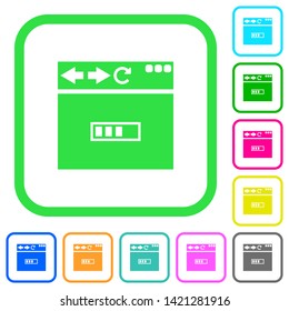 Browser page loading vivid colored flat icons in curved borders on white background