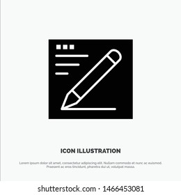 Browser, Pencil, Text, Education Solid Black Glyph Icon. Vector Icon Template background