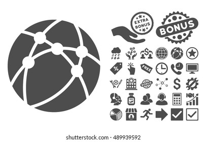 Browser pictograph with bonus pictograph collection. Vector illustration style is flat iconic symbols, gray color, white background.
