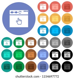 Browser pointer cursor multi colored flat icons on round backgrounds. Included white, light and dark icon variations for hover and active status effects, and bonus shades on black backgounds.