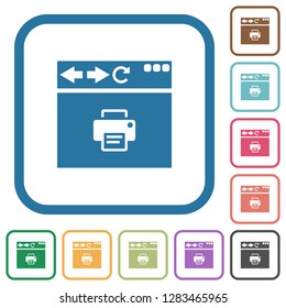Browser print simple icons in color rounded square frames on white background