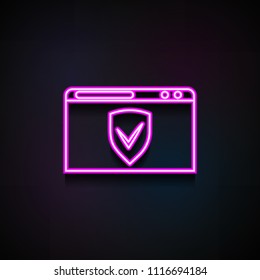 browser protected icon. Element of Minimalistic  icons for mobile concept and web apps. Neon browser protected icon can be used for web and mobile on dark gradient background