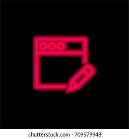 Browser red glowing neon ui ux icon. Glowing sign logo vector