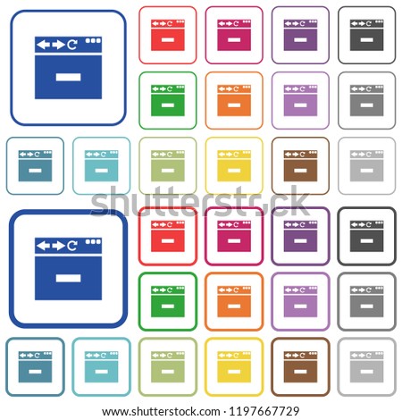 Browser remove tab color flat icons in rounded square frames. Thin and thick versions included.