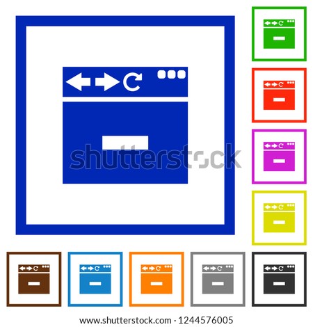 Browser remove tab flat color icons in square frames on white background