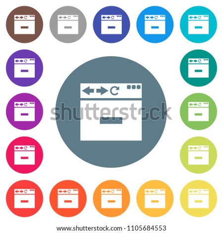 Browser remove tab flat white icons on round color backgrounds. 17 background color variations are included.