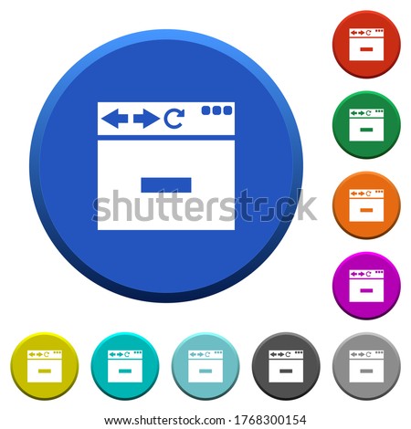 Browser remove tab round color beveled buttons with smooth surfaces and flat white icons