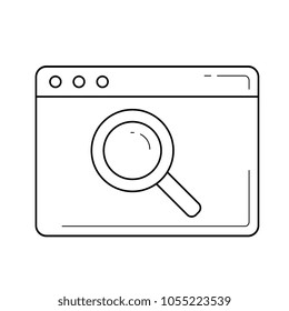 Icono de línea vectorial de investigación del navegador aislado en fondo blanco. Encontrar información en el icono de la línea de Internet para infografía, sitio web o aplicación.