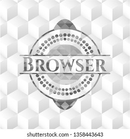 Browser retro style grey emblem with geometric cube white background