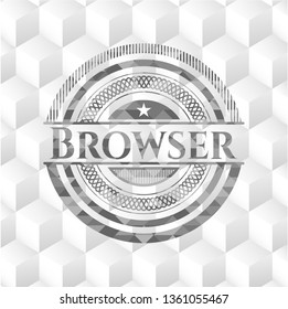 Browser retro style grey emblem with geometric cube white background