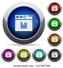 Browser save icons in round glossy buttons with steel frames