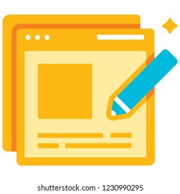 Browser screen with pen vector illustration in flat color design