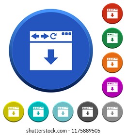 Browser scroll down round color beveled buttons with smooth surfaces and flat white icons