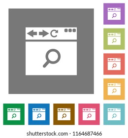 Browser search flat icons on simple color square backgrounds