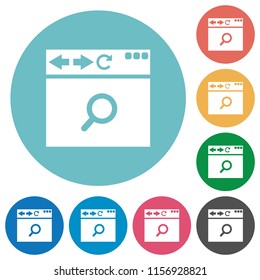 Browser search flat white icons on round color backgrounds