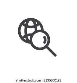 Browser search line icon. linear style sign for mobile concept and web design. Magnifier and globe outline vector icon. Symbol, logo illustration. Vector graphics