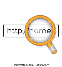 Browser Search with Magnifier. Vector Illustration for Presentation of Search Engine of Domain Service