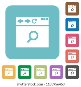 Browser search white flat icons on color rounded square backgrounds