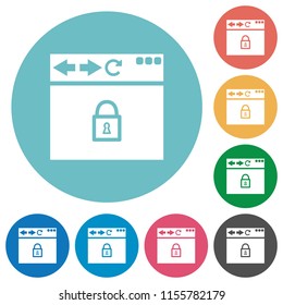 Browser secure flat white icons on round color backgrounds
