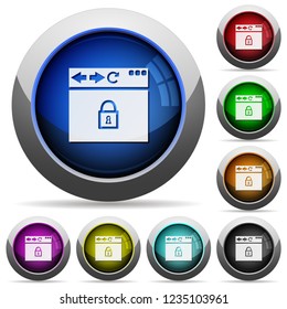 Browser secure icons in round glossy buttons with steel frames