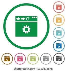 Browser settings flat color icons in round outlines on white background