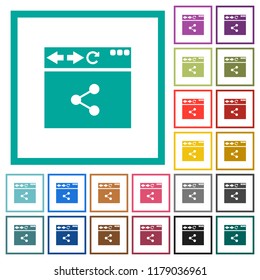Browser share flat color icons with quadrant frames on white background
