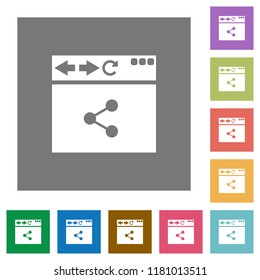 Browser share flat icons on simple color square backgrounds