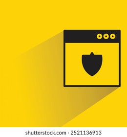 navegador e ícone de escudo com sombra em fundo amarelo