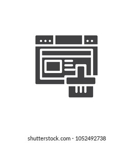 Browser with shopping basket vector icon. filled flat sign for mobile concept and web design. Ecommerce simple solid icon. Symbol, logo illustration. Pixel perfect vector graphics