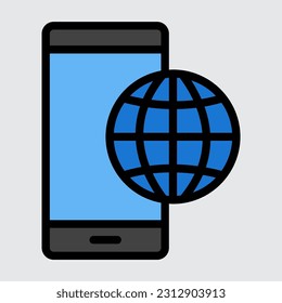 Icono de línea rellenado por smartphone con navegador, uso para presentación de aplicaciones móviles en sitios web