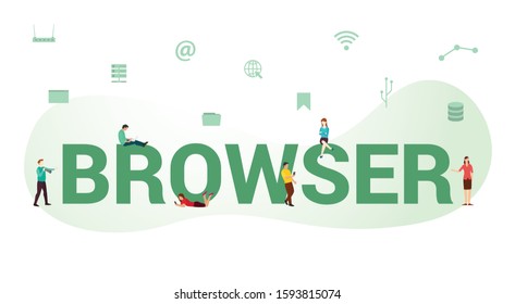 browser surfing internet concept with big word or text and team people with modern flat style - vector