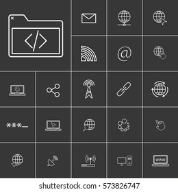 browser tab coding. Linear internet icons set. Universal internet icon to use in web and mobile UI. Internet icons sign.