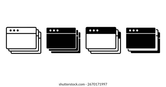 Browser Tab Icons Stacked Black and White Color Vector Design Illustration on White Background