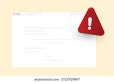 Browser Tab with red exclamation sign warning 3d vector illustration