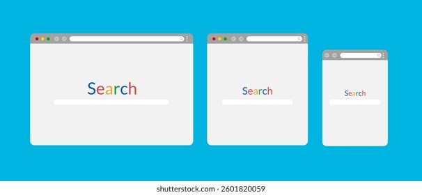 Browser template for computer, tablet, and smartphone with  the word search